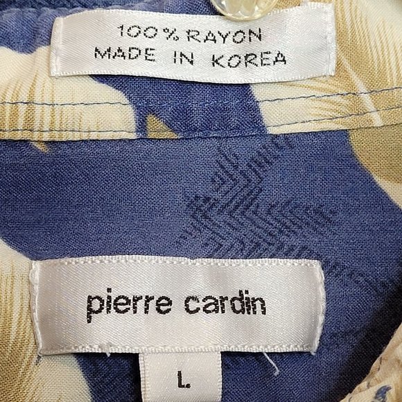 Vintage Blue Pierre Cardin Rayon Hawaiian Shirt Made Korea Size Large - Picture 5 of 6